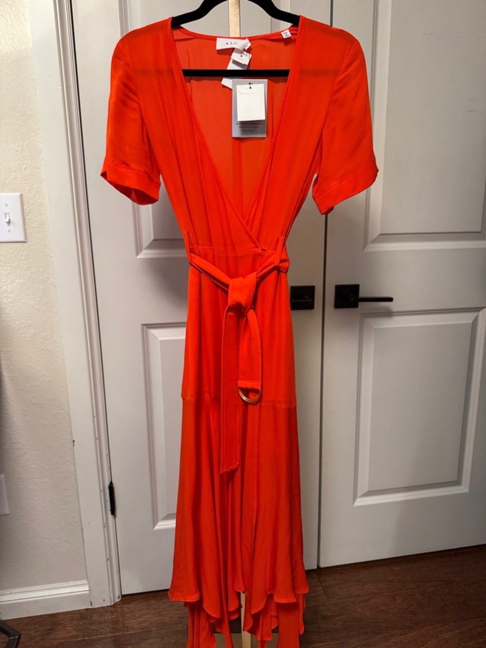 A.L.C. Orange High-Low Wrap Dress with Belt